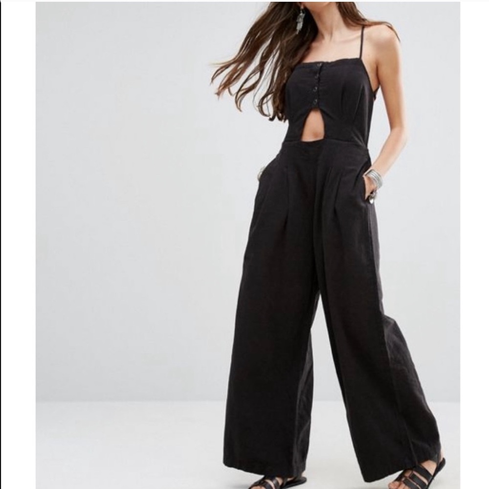 Free People charcoal jumpsuit sm in lime new cond